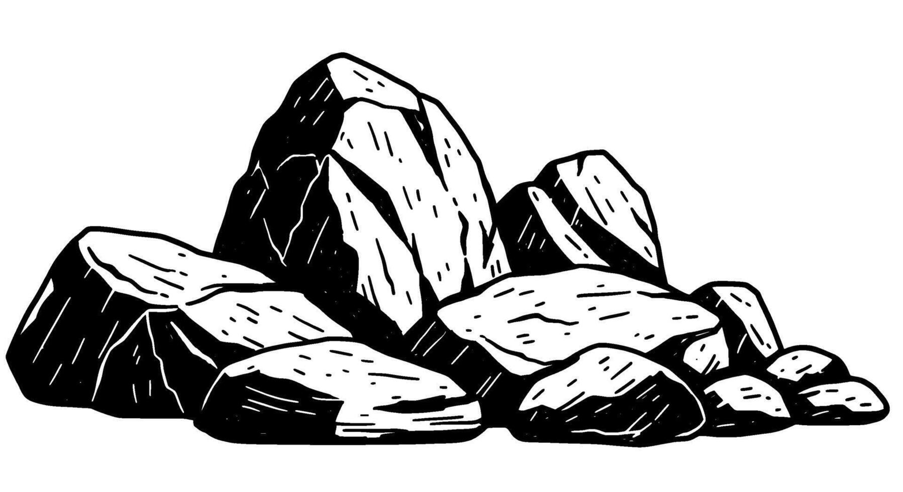 Handdrawn Black Ink Rocks Pile vector