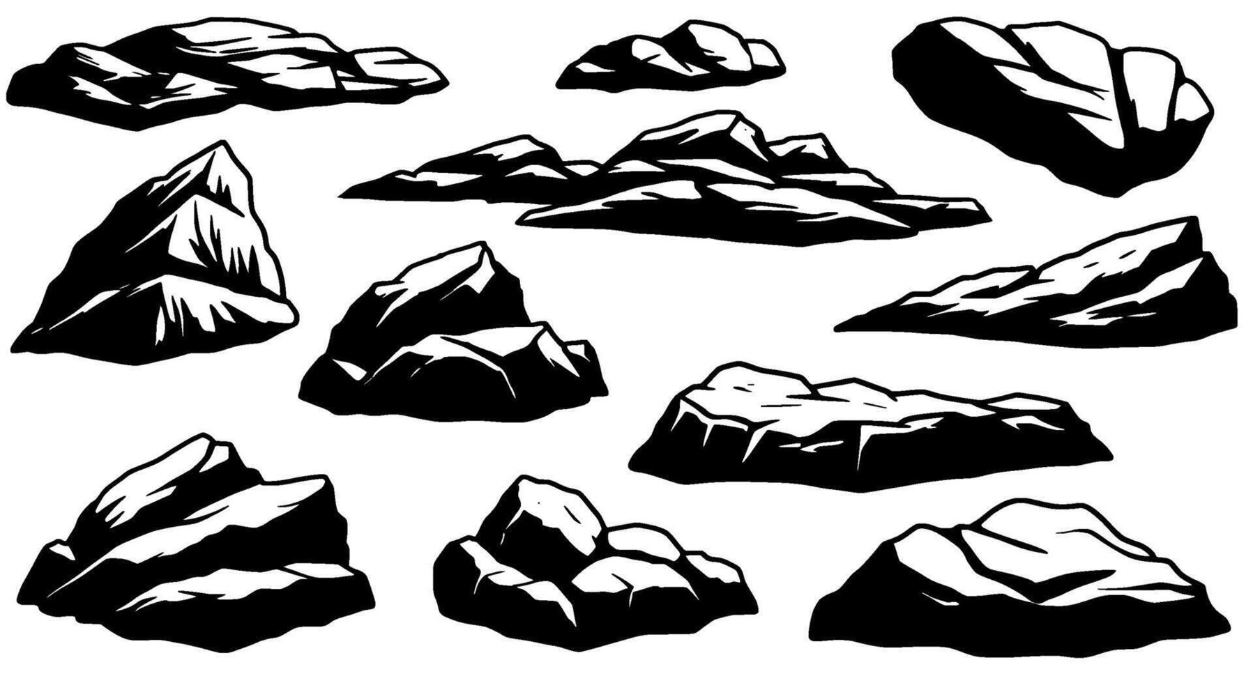 Black and White Rock Formations Set vector