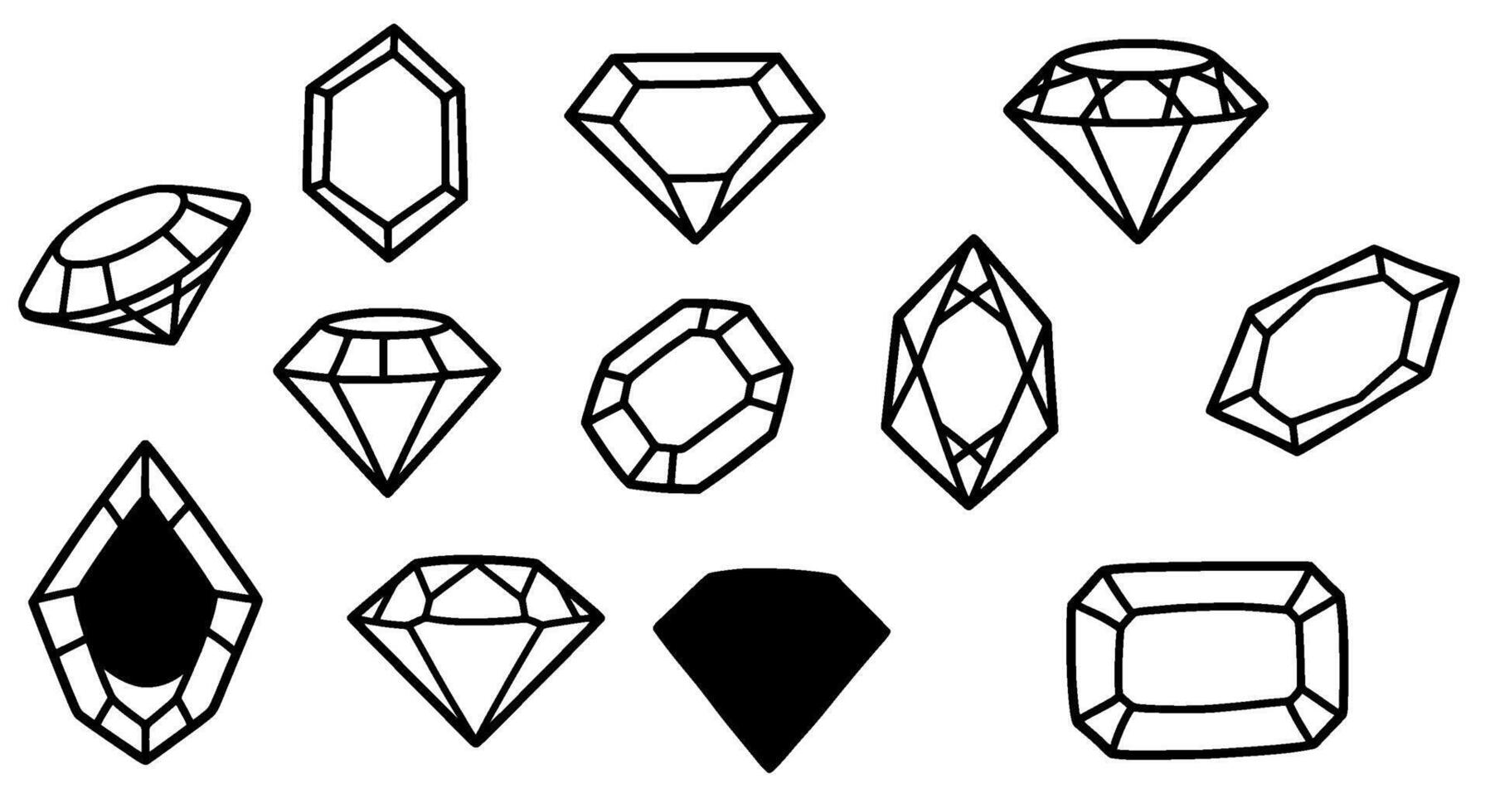Outlined Gemstone Shapes Jewelry Design Elements vector