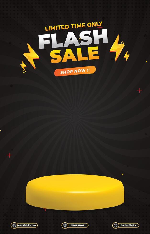 limited flash sale discount portait template banner with blank space 3d podium for social media post product sale with abstract gradient black background design vector