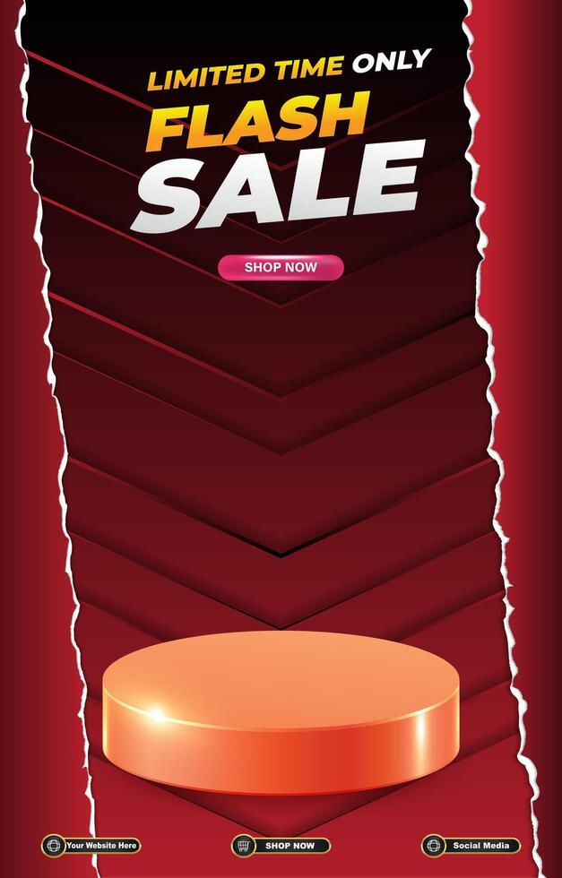 limited flash sale discount portait template banner with blank space 3d podium for social media post product sale with abstract gradient red background design vector