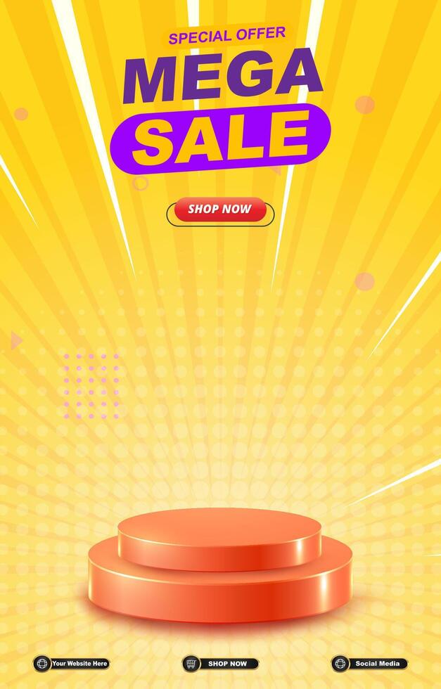 special mega sale discount portait template banner with blank space 3d podium for social media post product sale with abstract gradient background design vector
