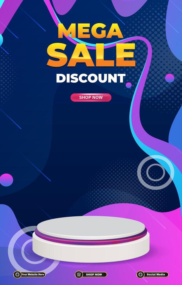 mega sale portait template banner with blank space 3d podium for social media post product sale with abstract gradient background design vector