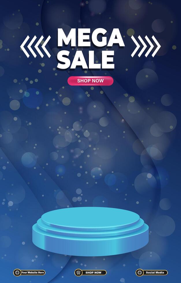 mega sale template banner with blank space 3d podium for social media post product sale with abstract gradient background vector