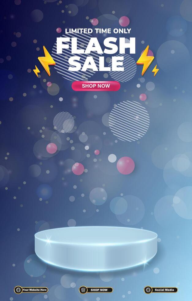 limited flash sale discount portait template banner with blank space 3d podium for social media post product sale with abstract gradient blue background design vector