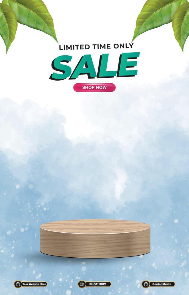 limited sale discount portait template banner with blank space 3d podium for social media post product sale with abstract gradient blue background design vector