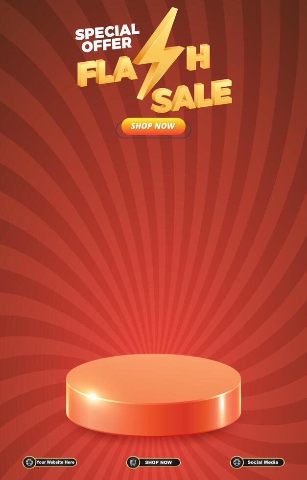 special flash sale discount portait template banner with blank space 3d podium for social media post product sale with abstract gradient brown background design vector