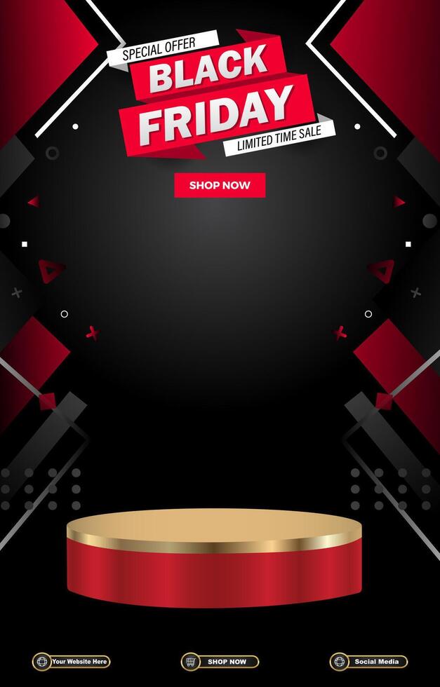 special black friday sale discount portait template banner with blank space 3d podium for social media post product sale with abstract gradient black background design vector