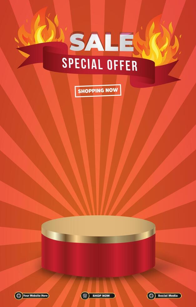 hot sale special offer discount portait template banner with blank space 3d podium for social media post product sale with abstract gradient red background design vector