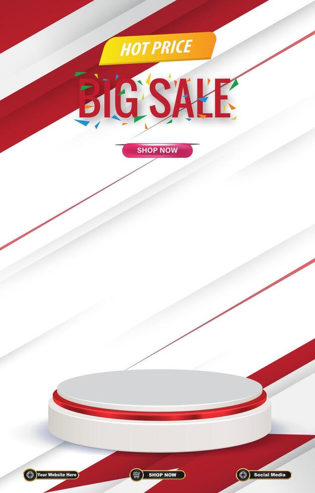 hot big sale discount portait template banner with blank space 3d podium for social media post product sale with abstract gradient red background design vector