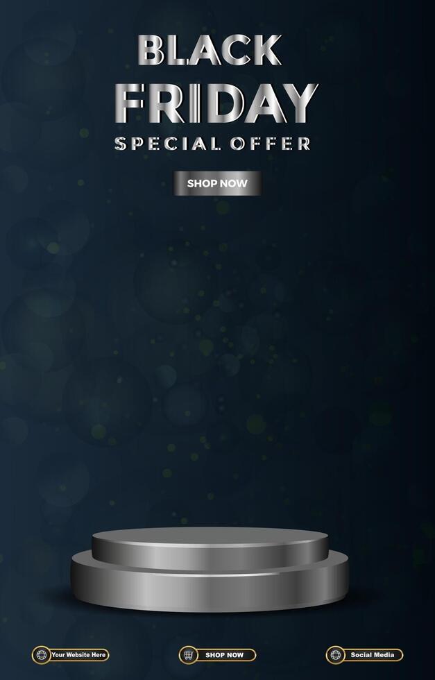 special black friday sale discount portait template banner with blank space 3d podium for social media post product sale with abstract gradient blue background design vector