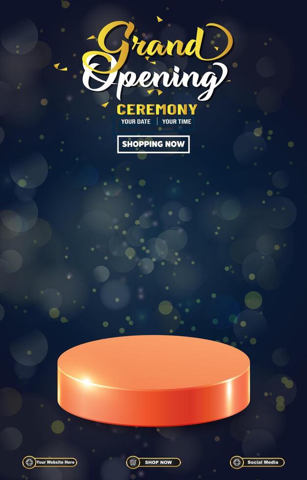 grand opening sale discount portait template banner with blank space 3d podium for social media post product sale with abstract gradient black background design vector