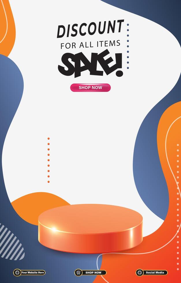 sale discount portait template banner with blank space 3d podium for social media post product sale with abstract gradient white background design vector