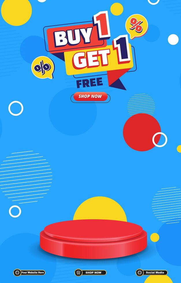 sale discount portait template banner with blank space 3d podium for product sale with abstract gradient blue background design vector