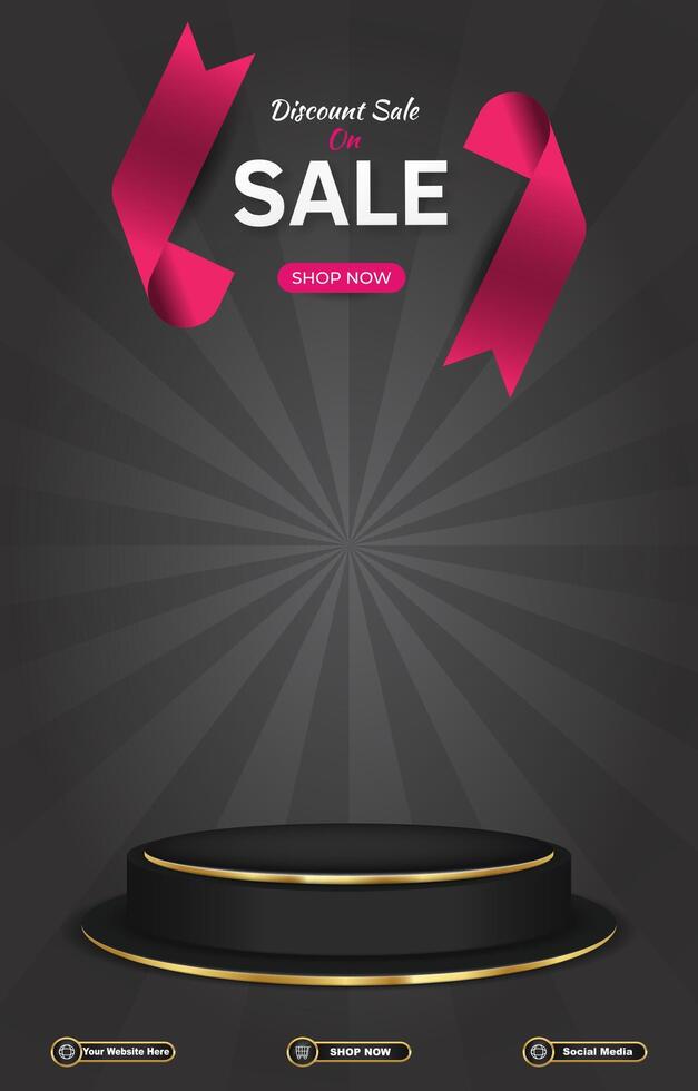 sale discount portait template banner with blank space 3d podium for social media post product sale with abstract gradient background design vector