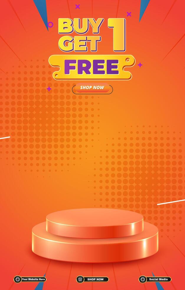 sale discount portait template banner with blank space 3d podium for social media post product sale with abstract gradient orange background design vector