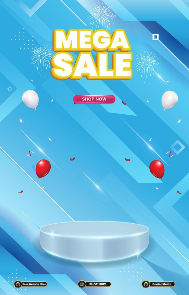 mega sale discount template banner with blank space 3d podium for social media post product sale with abstract gradient background vector