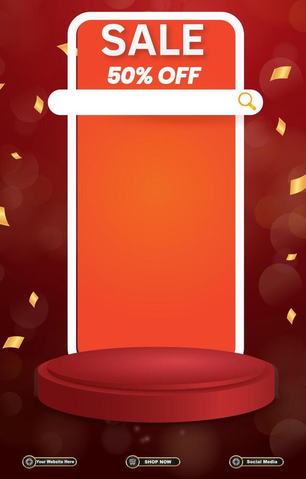 sale discount template banner with blank space 3d podium for social media post product sale with abstract gradient red background design vector