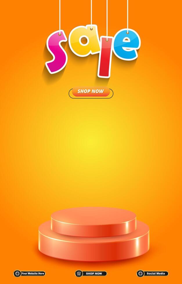 sale discount portait template banner with blank space 3d podium for social media post product sale with abstract gradient orange background vector