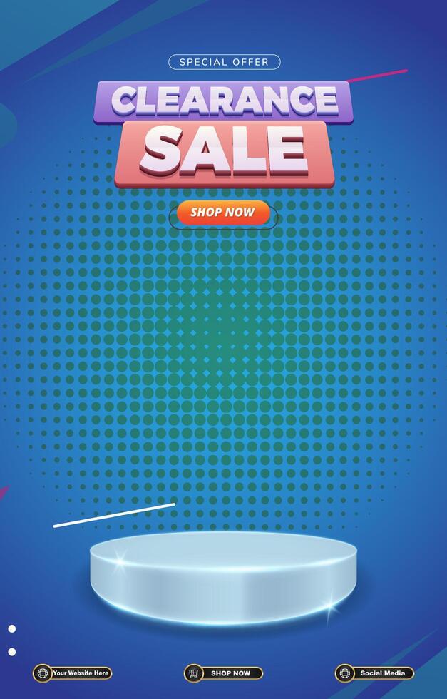 special clearance sale discount portait template banner with blank space 3d podium for social media post product sale with abstract gradient blue background design vector