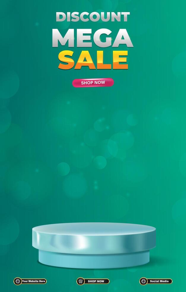 mega sale discount banner with blank space 3d podium for social media post product sale with abstract gradient background vector