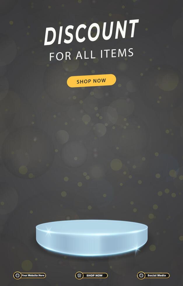 sale discount portait template banner with blank space 3d podium for social media post product sale with abstract gradient black background design vector