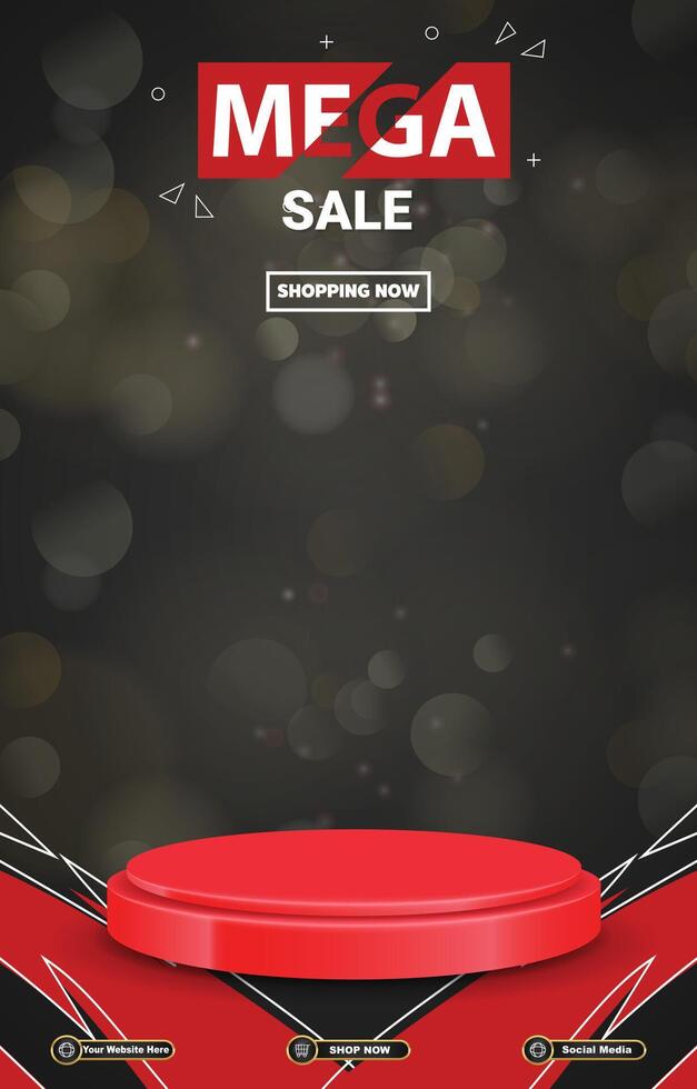 mega sale discount portait template banner with blank space 3d podium for social media post product sale with abstract gradient background design vector
