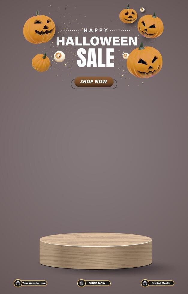halloween sale discount portait template banner with blank space 3d podium for social media post product sale with gradient background design vector