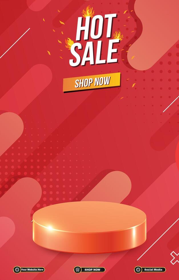 hot sale discount portait template banner with blank space 3d podium for social media post product sale with abstract gradient red background design vector