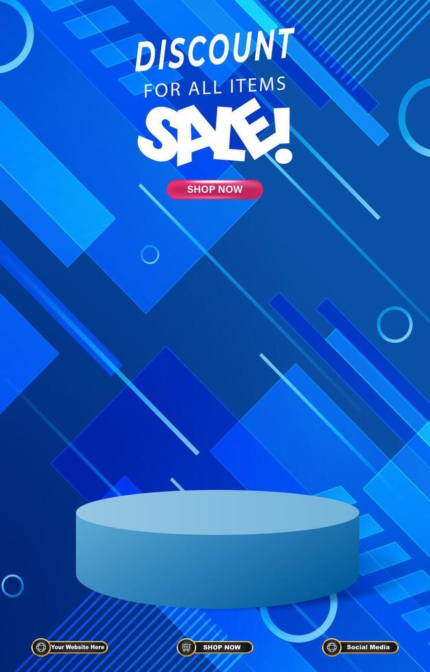 sale discount portait template banner with blank space 3d podium for social media post product sale with abstract blue background design vector