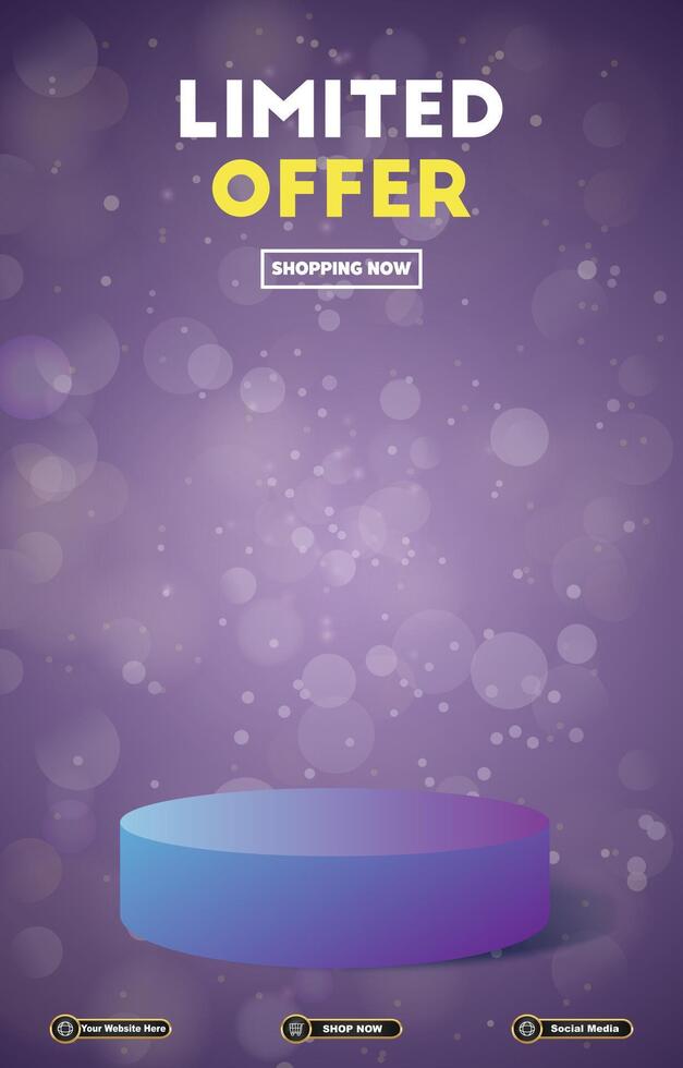 limited offer sale discount portait template banner with blank space 3d podium for social media post product sale with abstract gradient purple background design vector