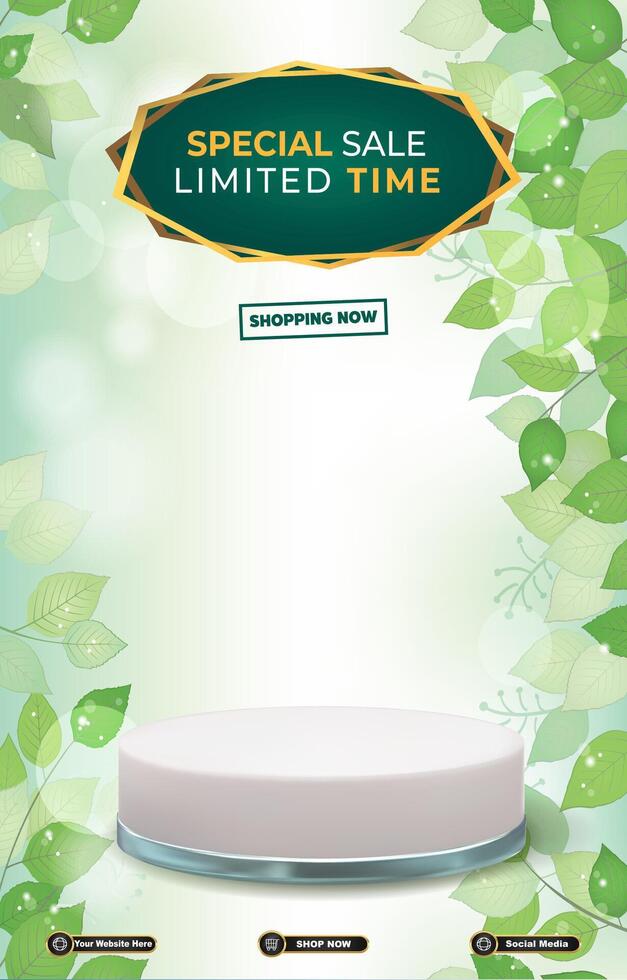 limited special sale discount portait template banner with blank space 3d podium for social media post product sale with abstract gradient green background design vector