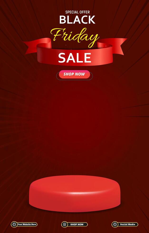special black friday sale discount portait template banner with blank space 3d podium for social media post product sale with abstract gradient red background design vector