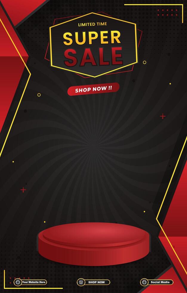 limited super sale discount portait template banner with blank space 3d podium for social media post product sale with abstract gradient black background design vector