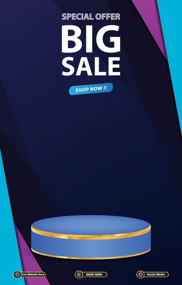 special offer big sale discount portait template banner with blank space 3d podium for social media post product sale with abstract gradient background vector