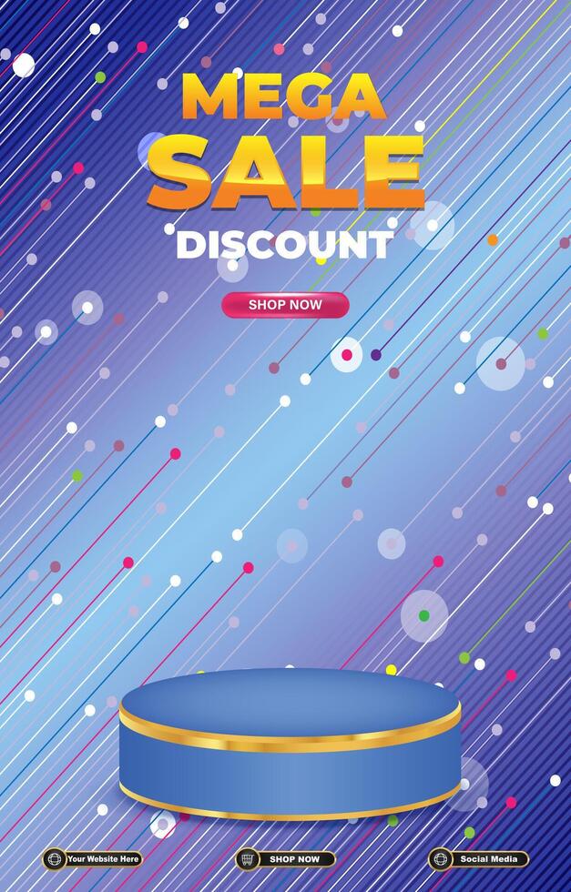 mega sale discount portait template banner with blank space 3d podium for social media post product sale with abstract gradient blue background vector