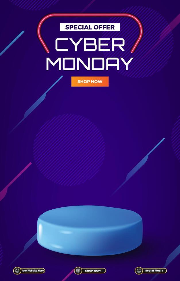 special offer cyber monday sale discount portait template banner with blank space 3d podium for social media post product sale with abstract gradient blue background vector