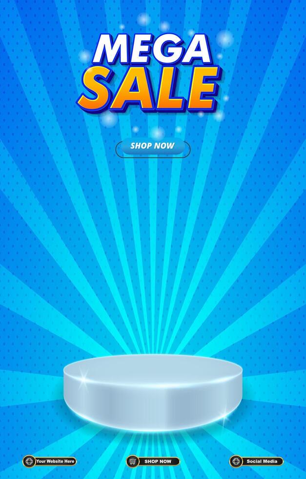mega sale discount portait template banner with blank space 3d podium for social media post product sale with abstract gradient background vector