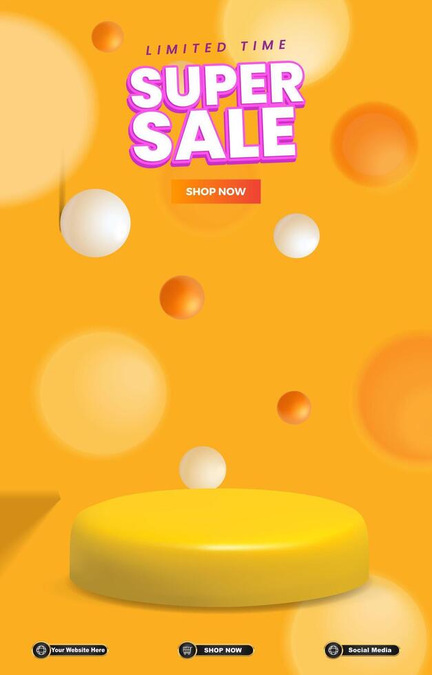 limited super sale discount portait template banner with blank space 3d podium for social media post product sale with abstract gradient yellow background design vector