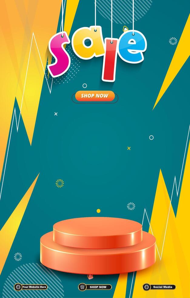 sale discount portait template banner with blank space 3d podium for social media post product sale with abstract gradient blue background design vector