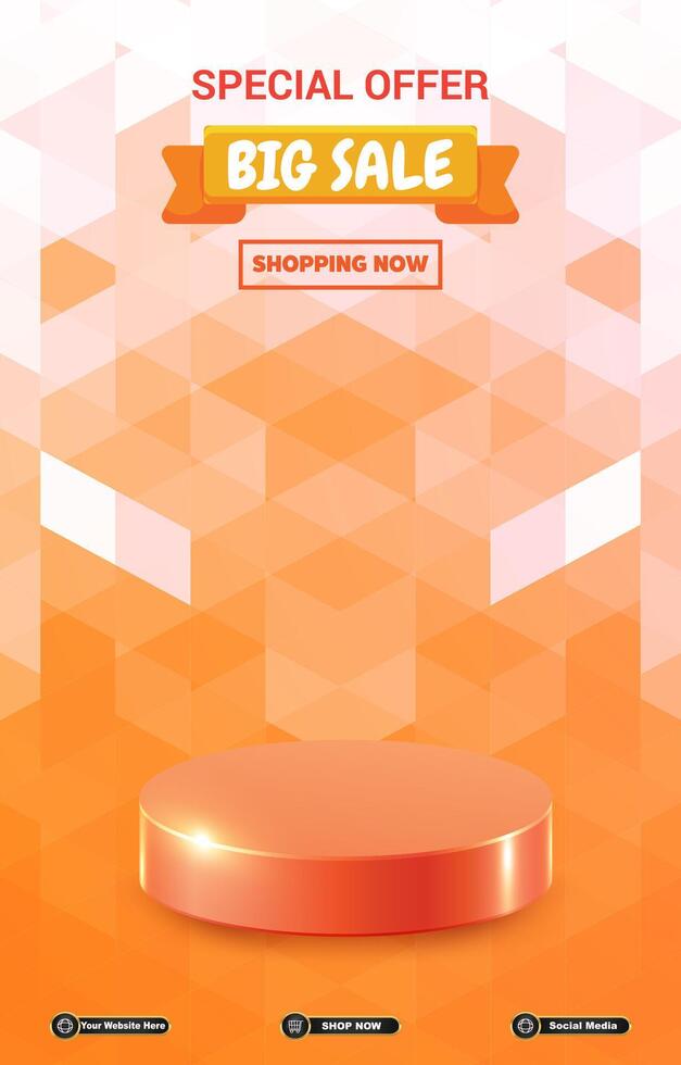 special offer big sale discount portait template banner with blank space 3d podium for social media post product sale with abstract gradient orange background vector