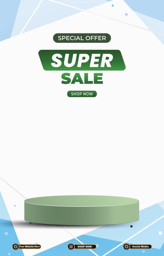 special offer super sale discount portait template banner with blank space 3d podium for social media post product sale with abstract gradient background vector