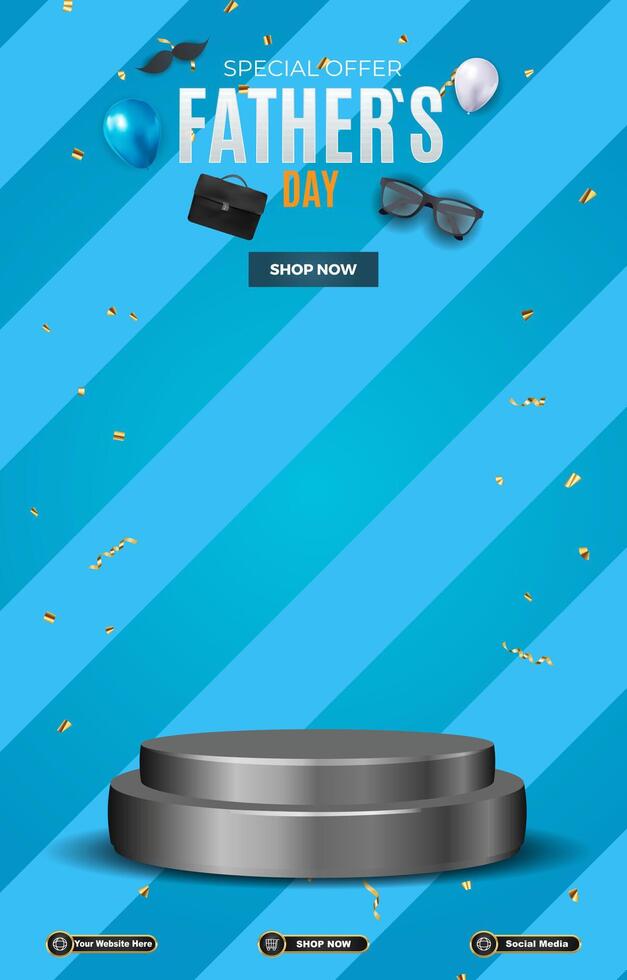 special offer father day sale discount portait template banner with blank space 3d podium for social media post product sale with abstract gradient blue background design vector