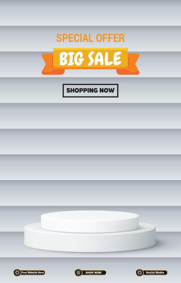 special offer big sale discount portait template banner with blank space 3d podium for social media post product sale with abstract gradient white background vector