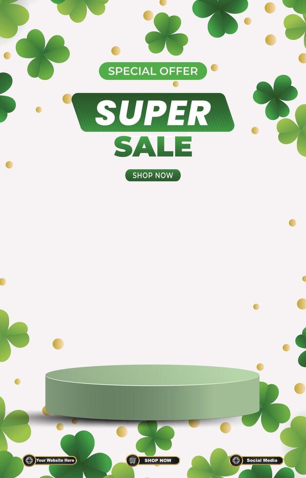 special offer super sale discount portait template banner with blank space 3d podium for social media post product sale with abstract gradient green background vector