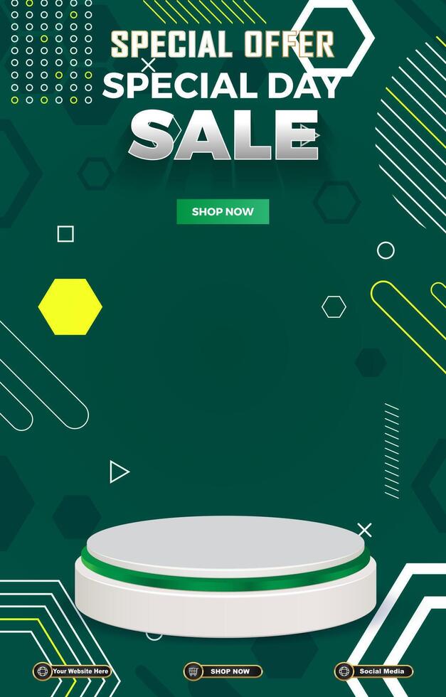 special offer discount portait template banner with blank space 3d podium for social media post product sale with abstract background vector