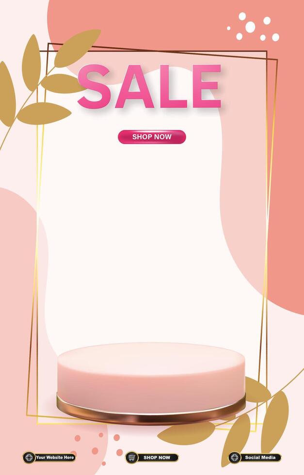 sale discount portait template banner with blank space 3d podium for social media post product sale with abstract gradient pink background design vector