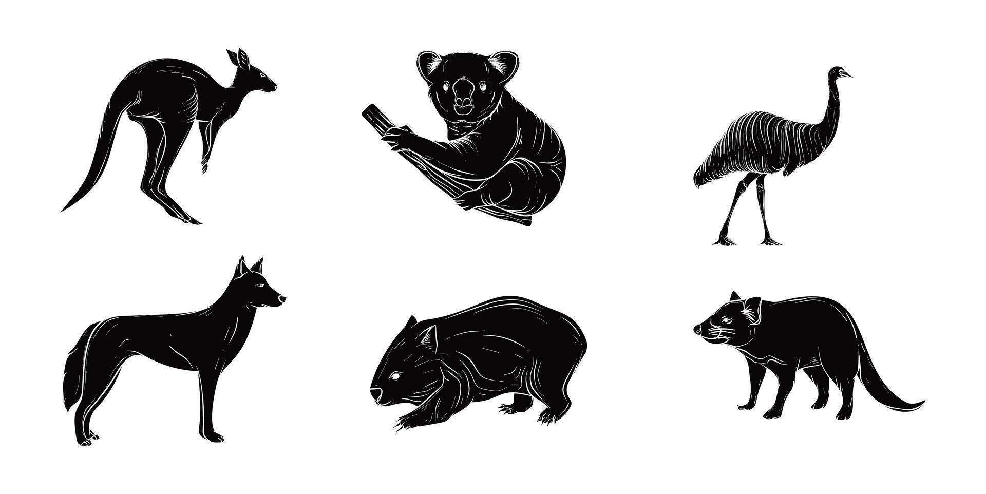 Australia animals silhouette silhouette illustration vector