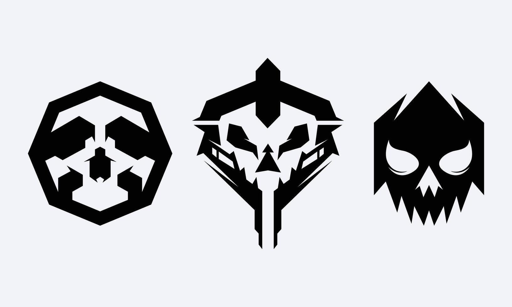 Skull cyberpunk futuristic streetwear element robotic ink tattoostyle head vetor poster icon set editable vector