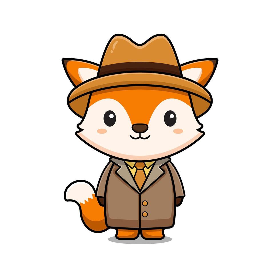 Cute Fox Detective Mascot Character Icon Illustration. Flat Cartoon Style Suitable for Web Landing Page, Banner, Sticker, Card vector